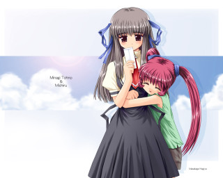 Girl hugging girl sky background - a sky background behind her free wallpaper
