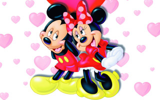 Mickey minnie mouse hugging hearts - the background of them free wallpaper