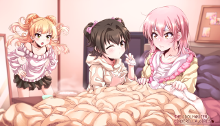 Anime girls sitting bed room - the bed free wallpaper