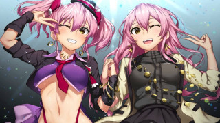 Anime girls pink hair black - black clothes free wallpaper