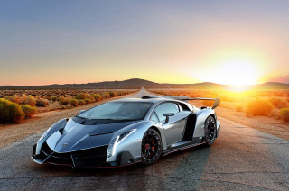 Silver sports car desert sunset 3 - a road in the desert free wallpaper
