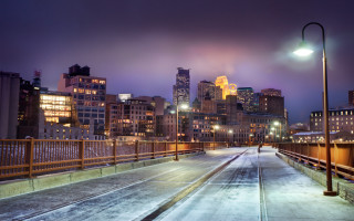 City street bridge night skyline - the sidewalk free wallpaper