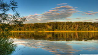 Lake trees clouds blue sky 4 - a lake free wallpaper