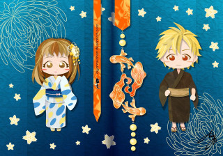 Anime couple fireworks stars blue - firework free wallpaper