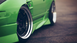 Green car chrome rims street - a street free wallpaper
