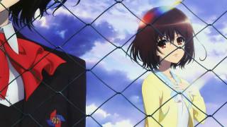 Anime characters fence clouds blue - a blue sky behind them free wallpaper