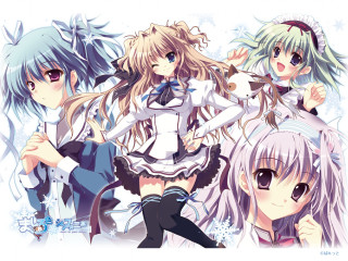 Anime girls snowflakes stars white - front free wallpaper