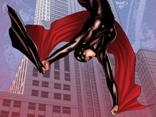 Flying superheroine cityscape cape masked - a red cape free wallpaper