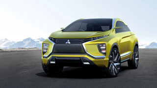 Yellow car driving road mountains - panfuturism free wallpaper for desktop