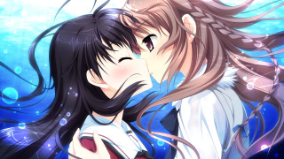 Anime couple kissing blue background - bálint kiss free wallpaper