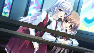 Anime characters hugging stained glass - stained free wallpaper