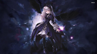 Anime character long white hair 3 - black wing free wallpaper