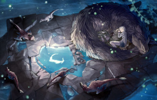 Cave man woman rock dragon - cyril rolando free wallpaper