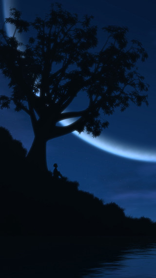 Tree crescent sky man sitting - a body of water free wallpaper