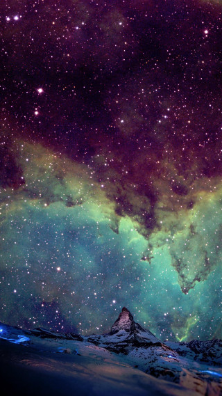 Mountain purple green sky stars - sky free wallpaper