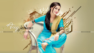 Woman sitting chair blue dress - a. b. jackson free wallpaper