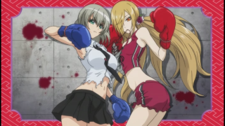 Anime girls boxing gloves blood - the wall behind them free wallpaper