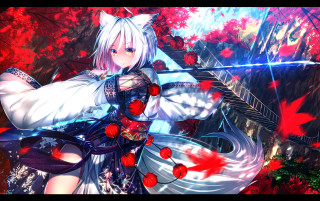 Woman white dress sword red 4 - a white dress holding free wallpaper