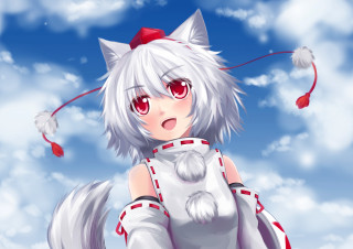 Anime girl white hair red 9 - the cloud free wallpaper
