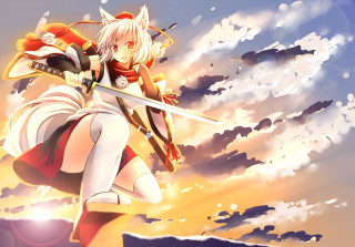 Woman white dress sword sky 2 - cloud behind her free wallpaper