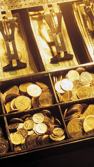 Gold coins display case scissors - top of them free wallpaper
