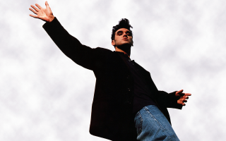 Man black jacket arms out - his hands out free wallpaper