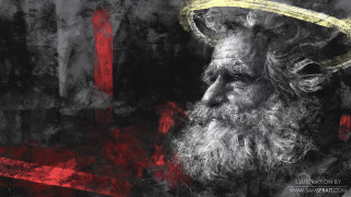 Bearded man halo cross painting - a painting of a man free wallpaper