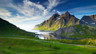 Scenic mountain range lake winding 4 - beautiful landscape free wallpaper