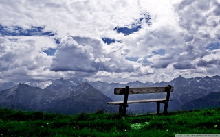 Bench hillside cloudy sky mountains - cloudy free wallpaper