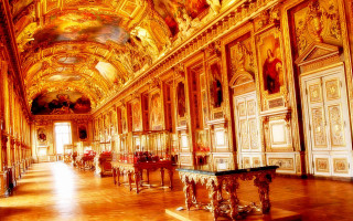 Gold white room table bench - renaissance oil painting free wallpaper
