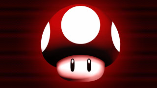 Mushroom white circles red background - a black stripe free wallpaper