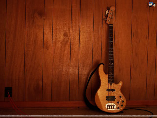 Guitar floor wall wood paneling - a cord free wallpaper