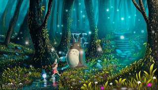 Person forest totoro waterfall painting - a painting of a person free wallpaper