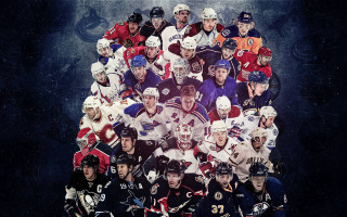 Hockey players uniforms numbers collage - temporary art free wallpaper
