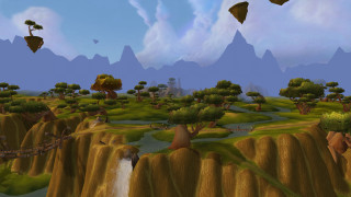 Waterfall trees mountains blue sky - the foreground and mountains free wallpaper