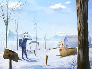 Man woman snowy boat dog - a snowy area free wallpaper