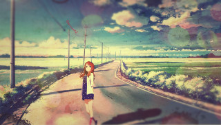 Woman road sky clouds clock - above her free wallpaper