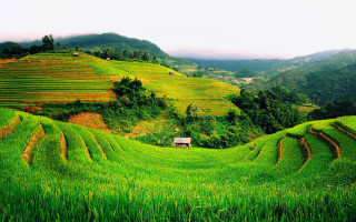 Green field small house mountains - dai xi free wallpaper