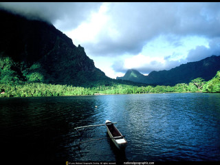 Boat water mountain range cloudy - arthur quartley free wallpaper