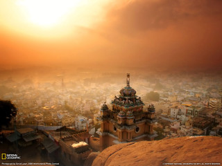 City hilltop sunset colorful sky - andor basch free wallpaper