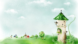 Green castle bird roof tree - a storybook illustration free wallpaper for desktop