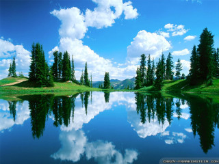 Lake trees blue sky clouds 6 - bob ross free wallpaper