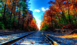 Train track trees blue sky - the background free wallpaper