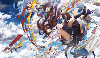 Woman flying airplanes clouds sky - a sky background and a sky background free wallpaper