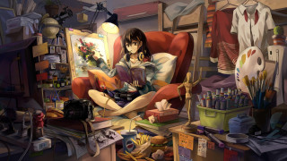 Woman chair messy room book - messy free wallpaper