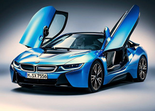 Blue car open hood studio - its door free wallpaper
