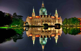 Castle clock tower reflection night - full free wallpaper