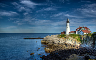 Lighthouse rockycliff ocean cloudy sky - cloudy free wallpaper