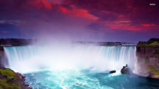 Waterfall red sky water splashes - andrew law free wallpaper