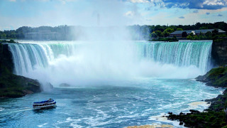 Boat waterfall house boat in - andrew law free wallpaper